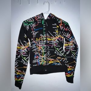 Manhattan All Over Zip Up Sweater - Black - Size M